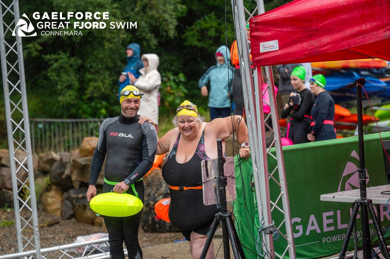 Mark and Teena finishing the swim